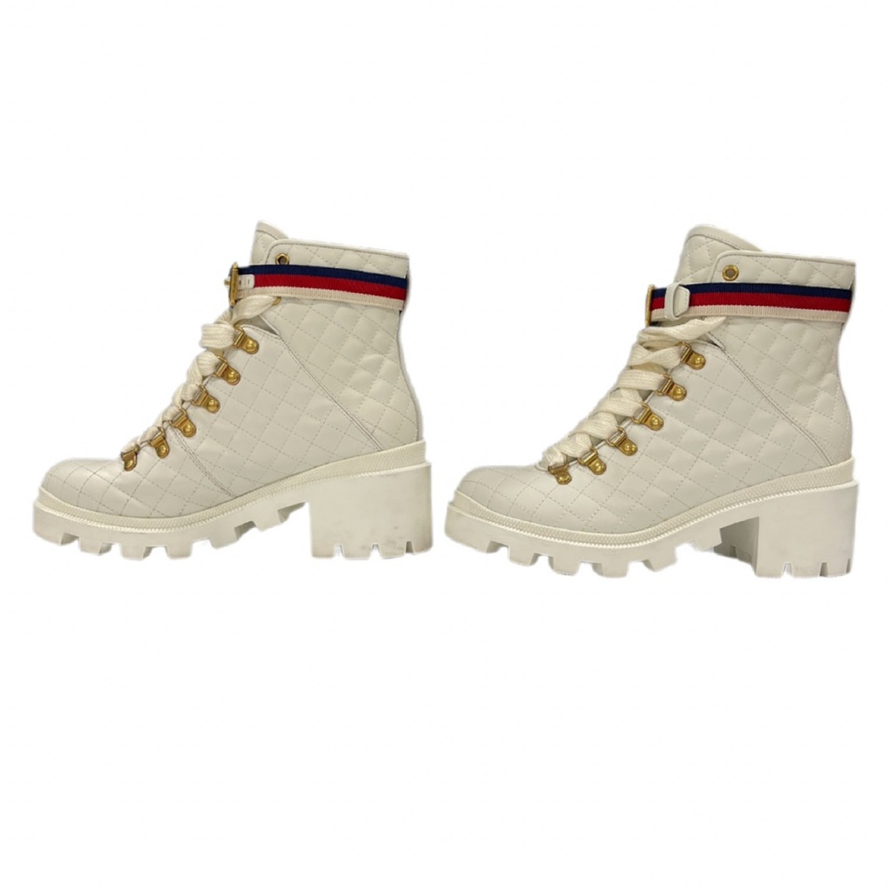 Gucci Sylvie Quilted Calfskin Leather Boots w Web Buckle Women SZ 38.5 / US 8.5 - Picture 5 of 15